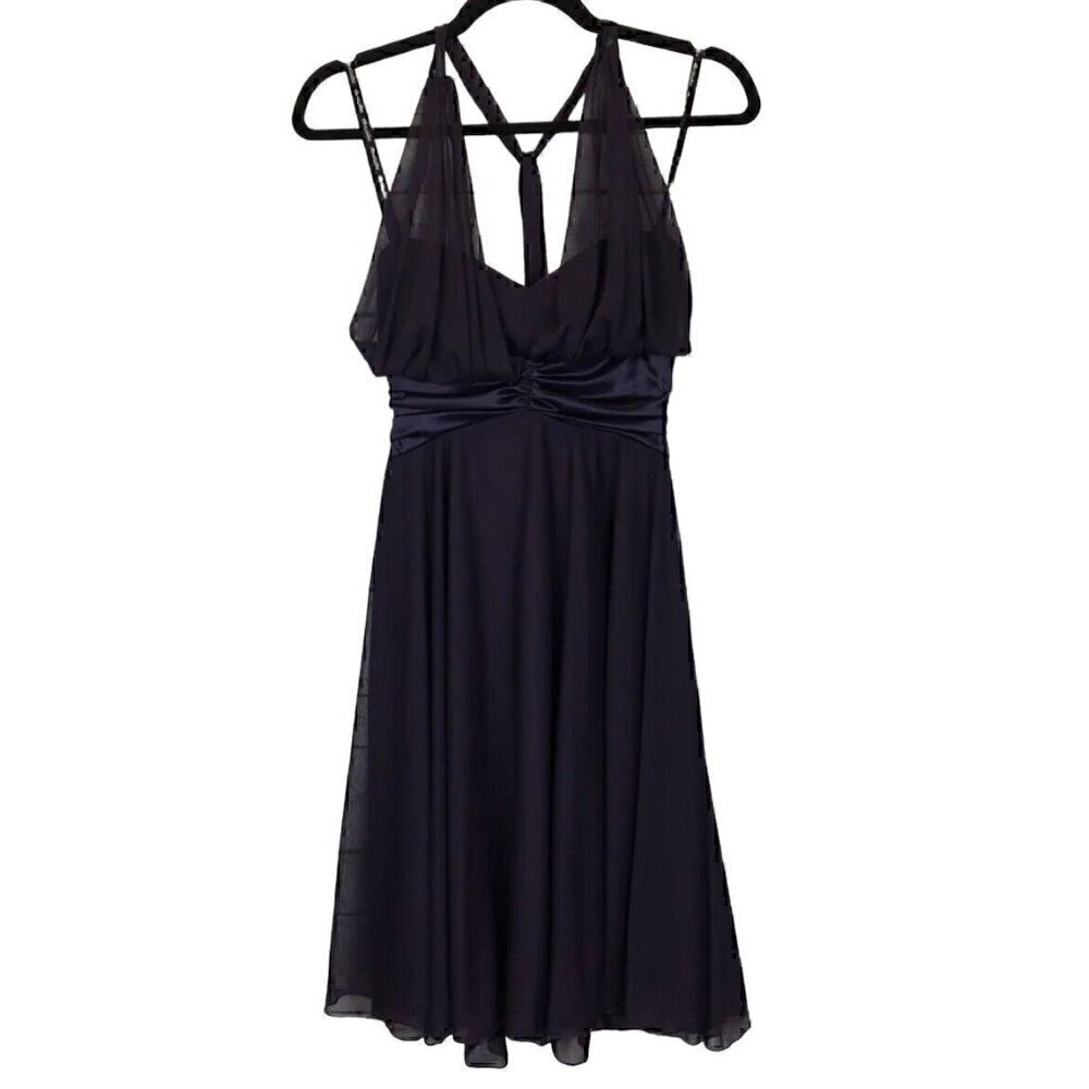 DB Studio David's Bridal Illusion Halter Plum Purple Bridesmaids Dress Sz S